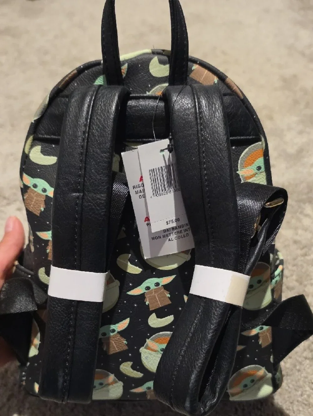 Loungefly Black Mini Backpack with Grogu Pattern